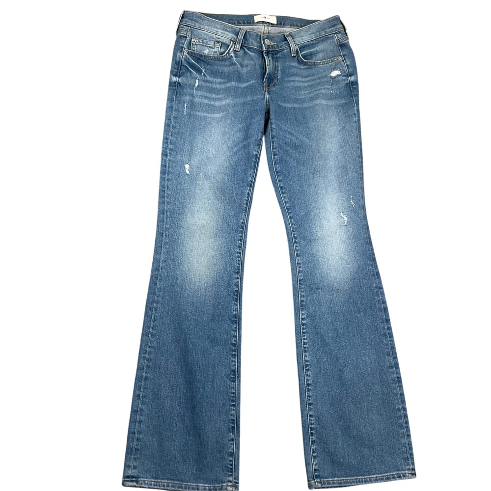 7 For All Mankind Original Jeans Womens 32W 34L Light Blue Bootcut Distressed